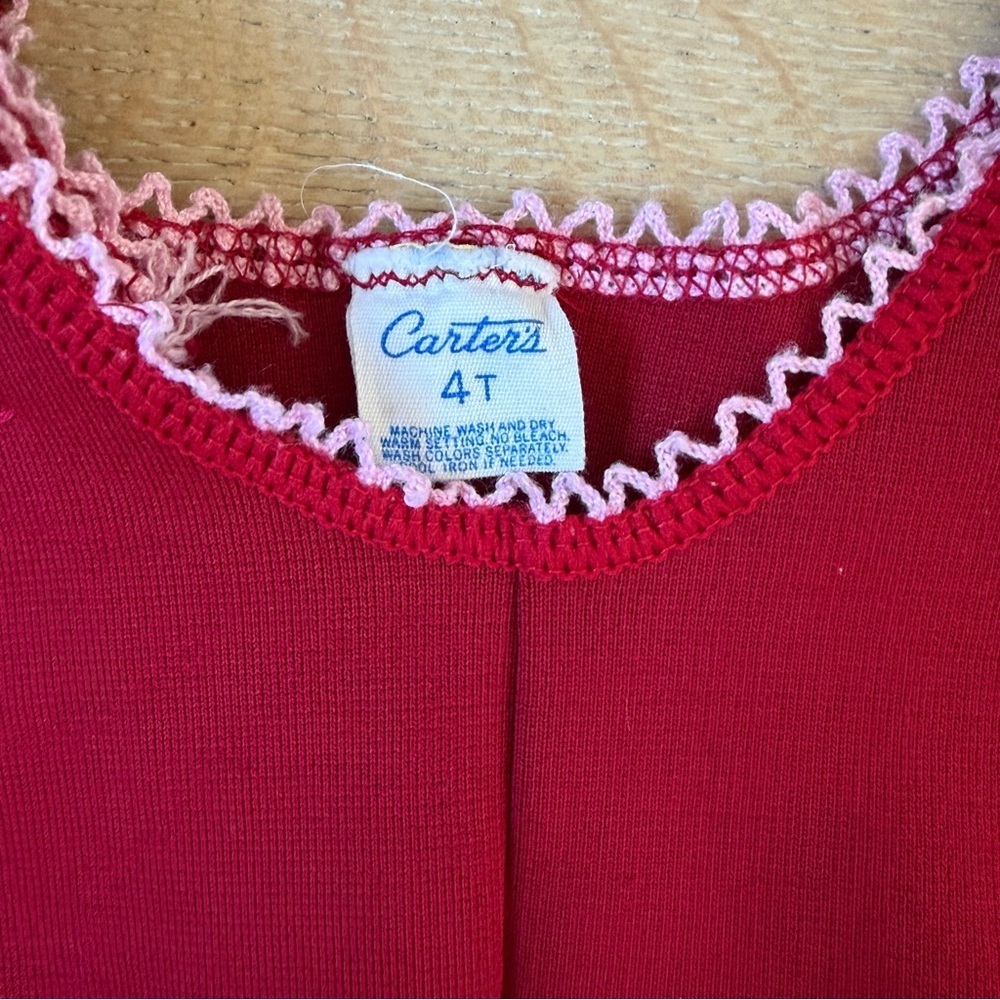 Vintage Carter’s Girls Jumpsuit Romper 4T Red Embroidered 90s *N25 - Picture 4 of 4